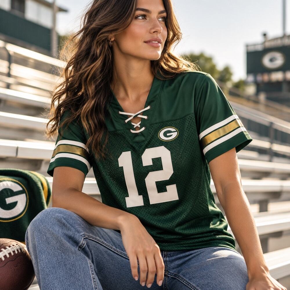 Majestic NFL Womens Aaron Rodgers Green Bay Packers Jersey Size Large GameDay